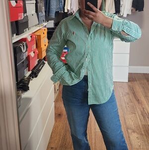Green &white Striped Ralph Lauren Button Down